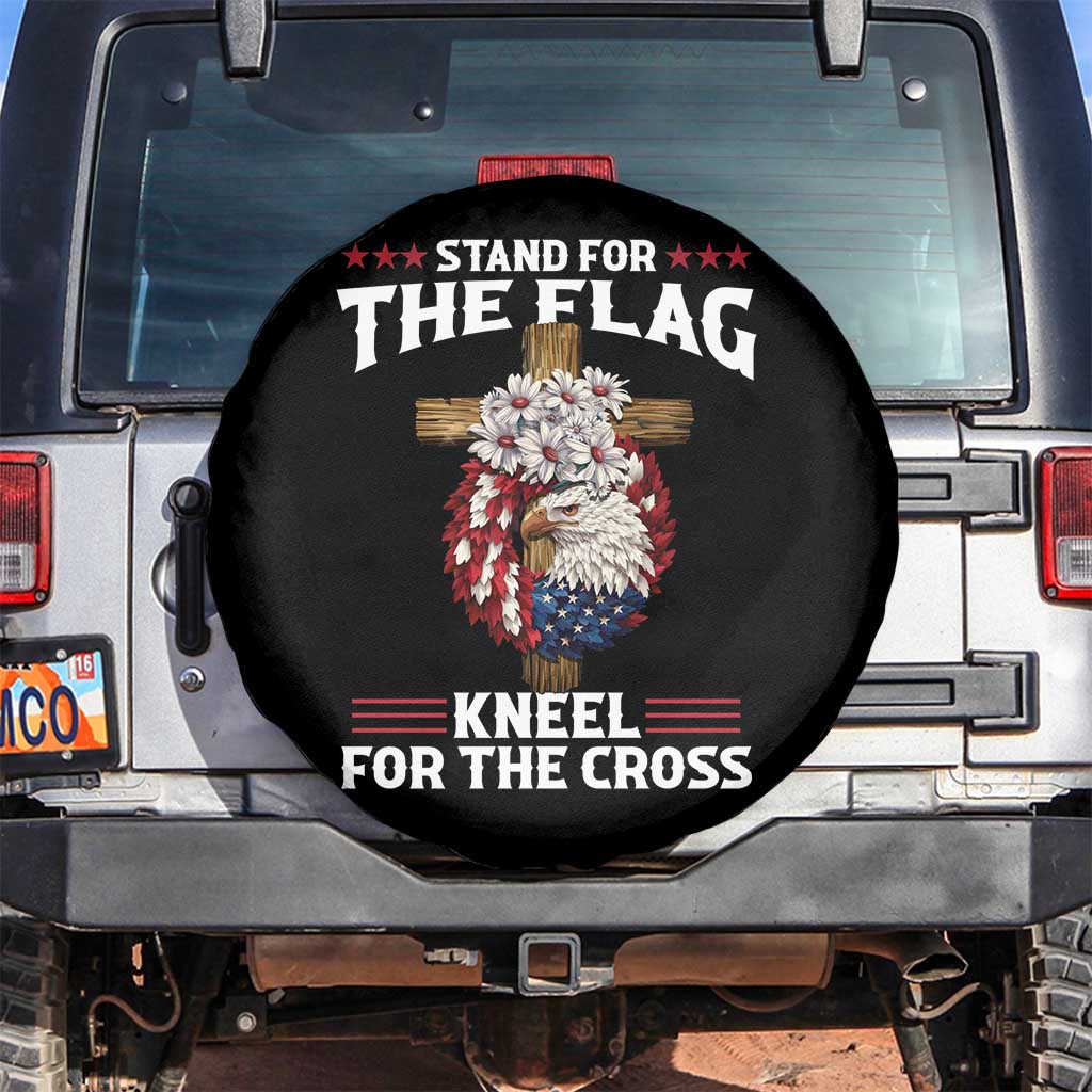 Christian Faith Spare Tire Cover 4th Of July Stand For The Flag Kneel For The Cross USA Flag