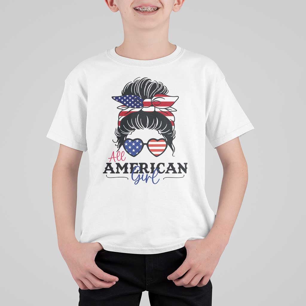 Fourth Of July T Shirt For Kid All American Girl USA Flag Independence Day - Wonder Print Shop