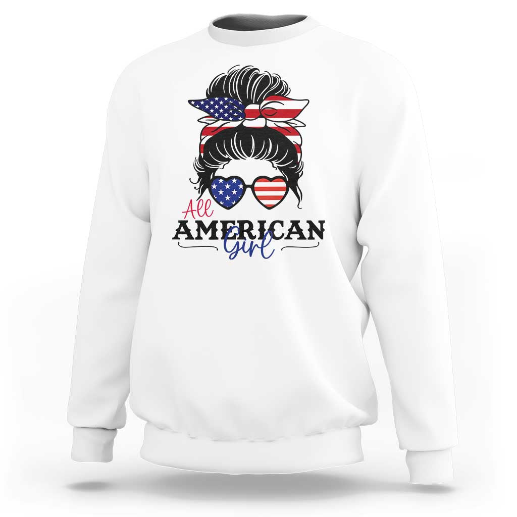 Fourth Of July Sweatshirt All American Girl USA Flag Independence Day - Wonder Print Shop