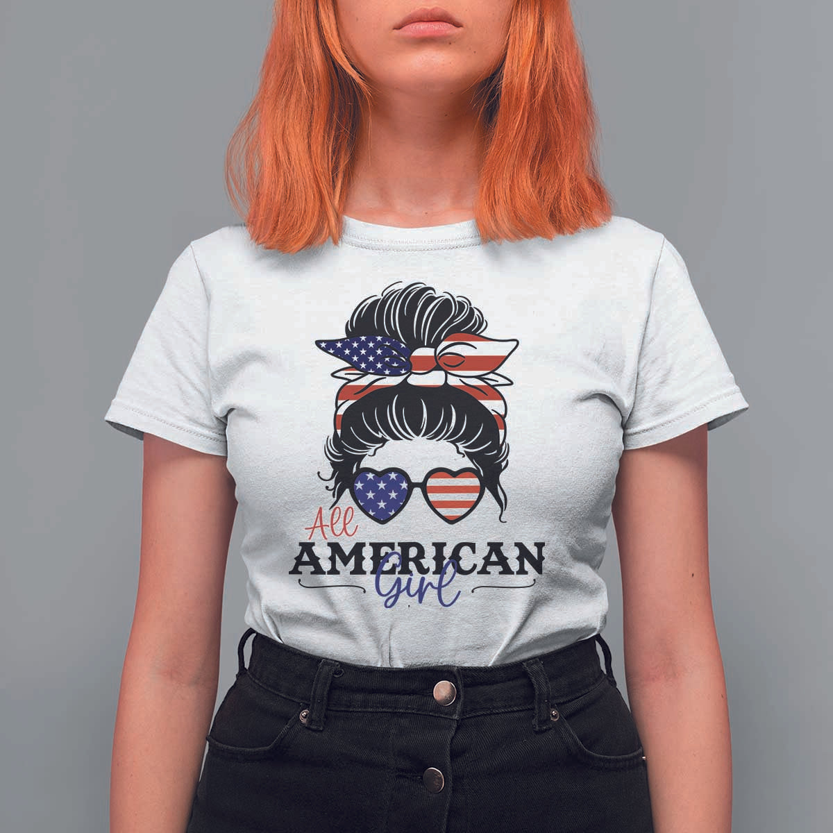 Fourth Of July T Shirt For Women All American Girl USA Flag Independence Day - Wonder Print Shop