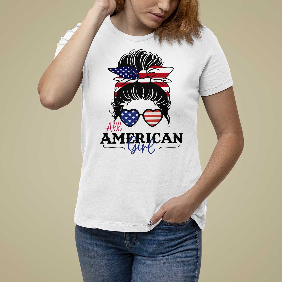 Fourth Of July T Shirt For Women All American Girl USA Flag Independence Day - Wonder Print Shop