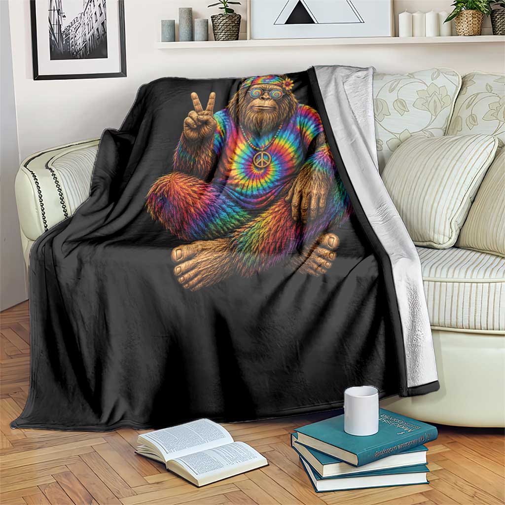 Hippie Bigfoot Peace Sign Tie Dye Sasquatch Throw Blanket
