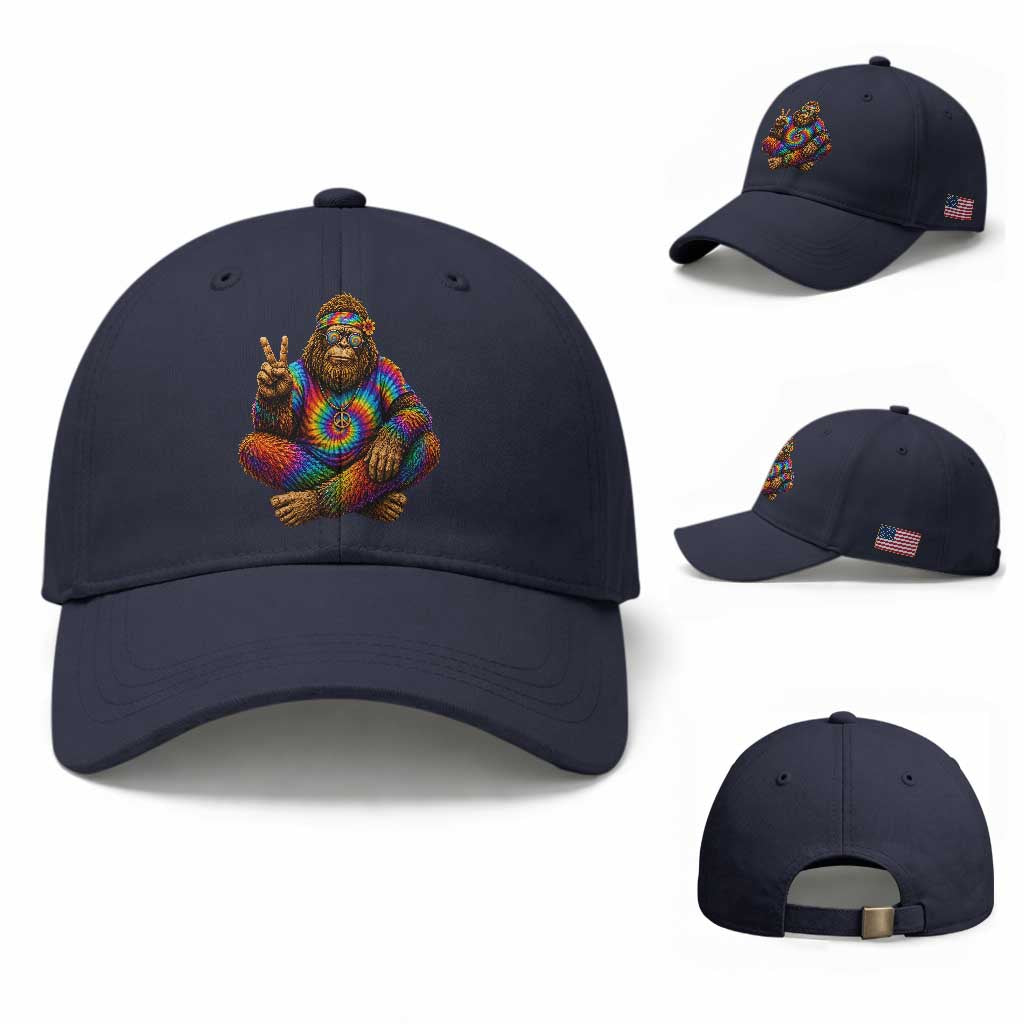 Hippie Bigfoot Peace Sign Tie Dye Sasquatch Baseball Cap