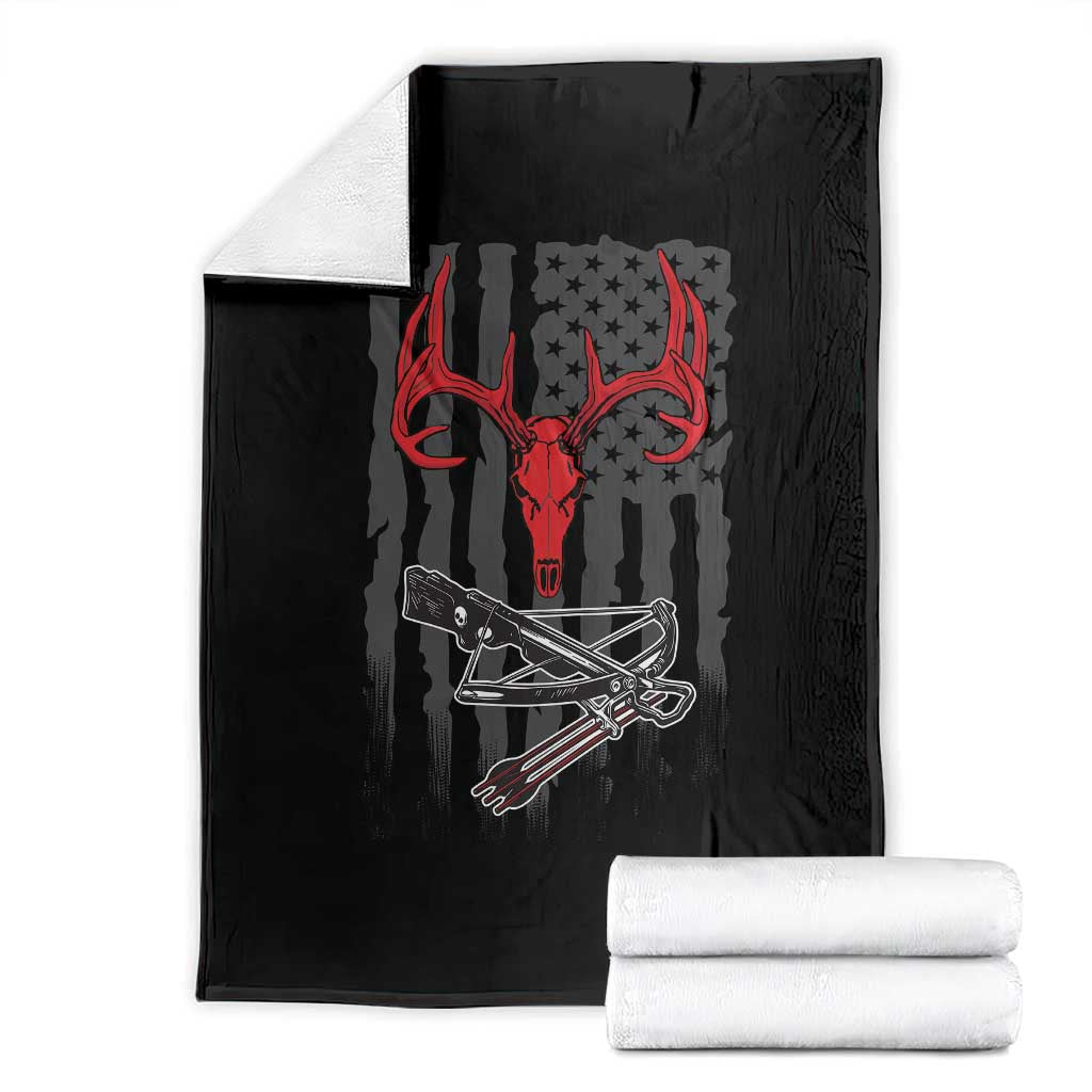 Deer Skull Compound Bow Hunting Archery American Flag Throw Blanket