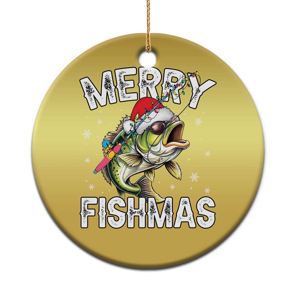 Funny Xmas Fishing Christmas Ornament Merry Fishmas Bass Fish Rod - Wonder Print Shop