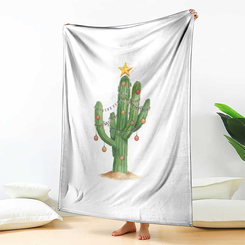 Funny Cactus Christmas Xmas Trees Lights Santa Hat Cactus Lovers Throw Blanket - Wonder Print Shop