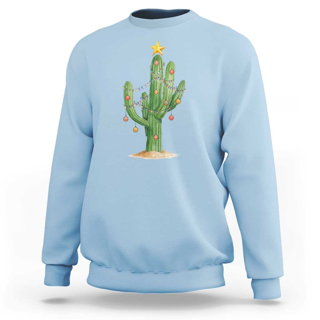 Funny Cactus Christmas Xmas Trees Lights Santa Hat Cactus Lovers Sweatshirt - Wonder Print Shop