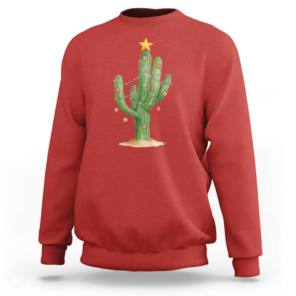 Funny Cactus Christmas Xmas Trees Lights Santa Hat Cactus Lovers Sweatshirt - Wonder Print Shop