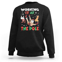 Funny Christmas Naughty Santa Sweatshirt Working It At The Pole - Wonder Print Shop