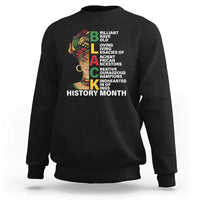 Black crewneck sweatshirt with multicolor African-inspired portrait and History Month text