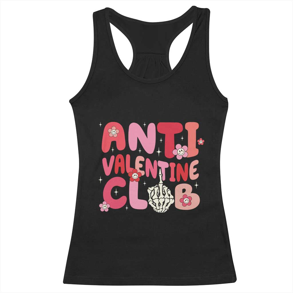 Funny Anti Valentine Club Racerback Tank Top Retro Anti Valentine's Day Middle Finger