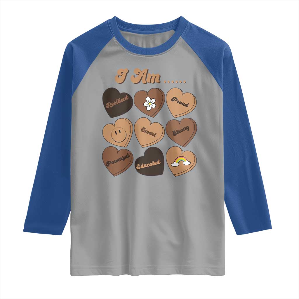 African American Proud Black History Month Raglan Shirt Melanin Hearts