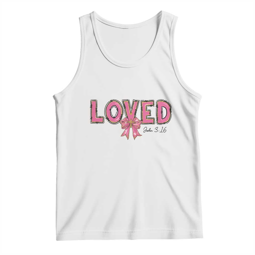 Loved John 3:16 Tank Top Christian Religious God Bible Verses Valentine's Day Pink Bow