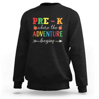 Back-to-school sweatshirt in black with 'PRE-K where the adventure begin' print