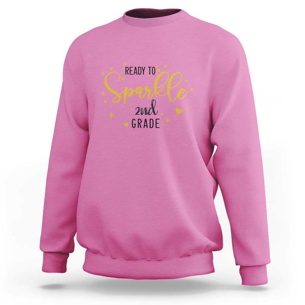 Azalea pink crewneck sweatshirt with “Ready to sparkle 2nd grade” glitter-style design