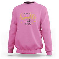 Azalea pink crewneck sweatshirt with “Ready to sparkle 2nd grade” glitter-style design