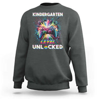 Dark gray kids crewneck sweatshirt with game controller graphic and 'Level Unlocked' text