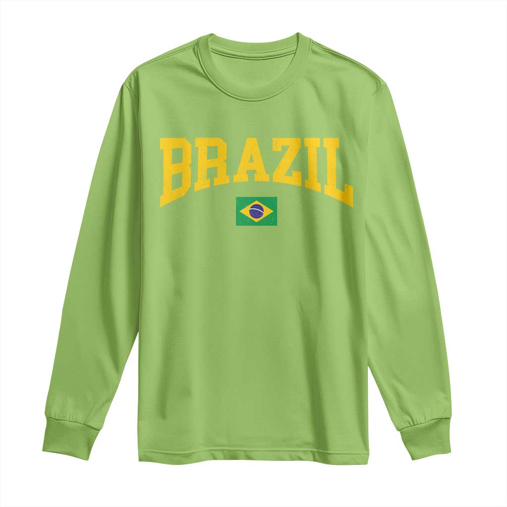 Brazil Football Throwback Design Vintage Brazilian Flag Jersey Style Long Sleeve Shirt