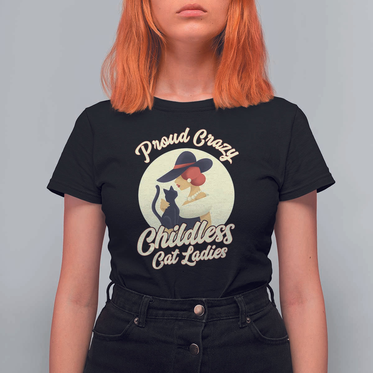 Proud Crazy Childless Cat Lady T Shirt For Women Black Kitten Woman Election - Wonder Print Shop