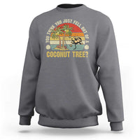 Sweatshirt in heather gray with monkey graphic and 'COCONUT TREE?' text