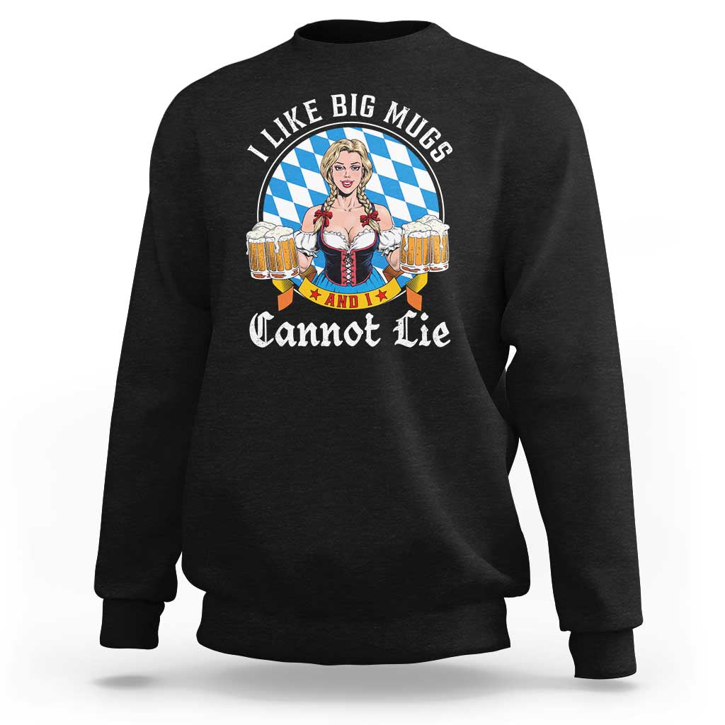 Black crewneck sweatshirt with front print featuring beer mugs and banner text