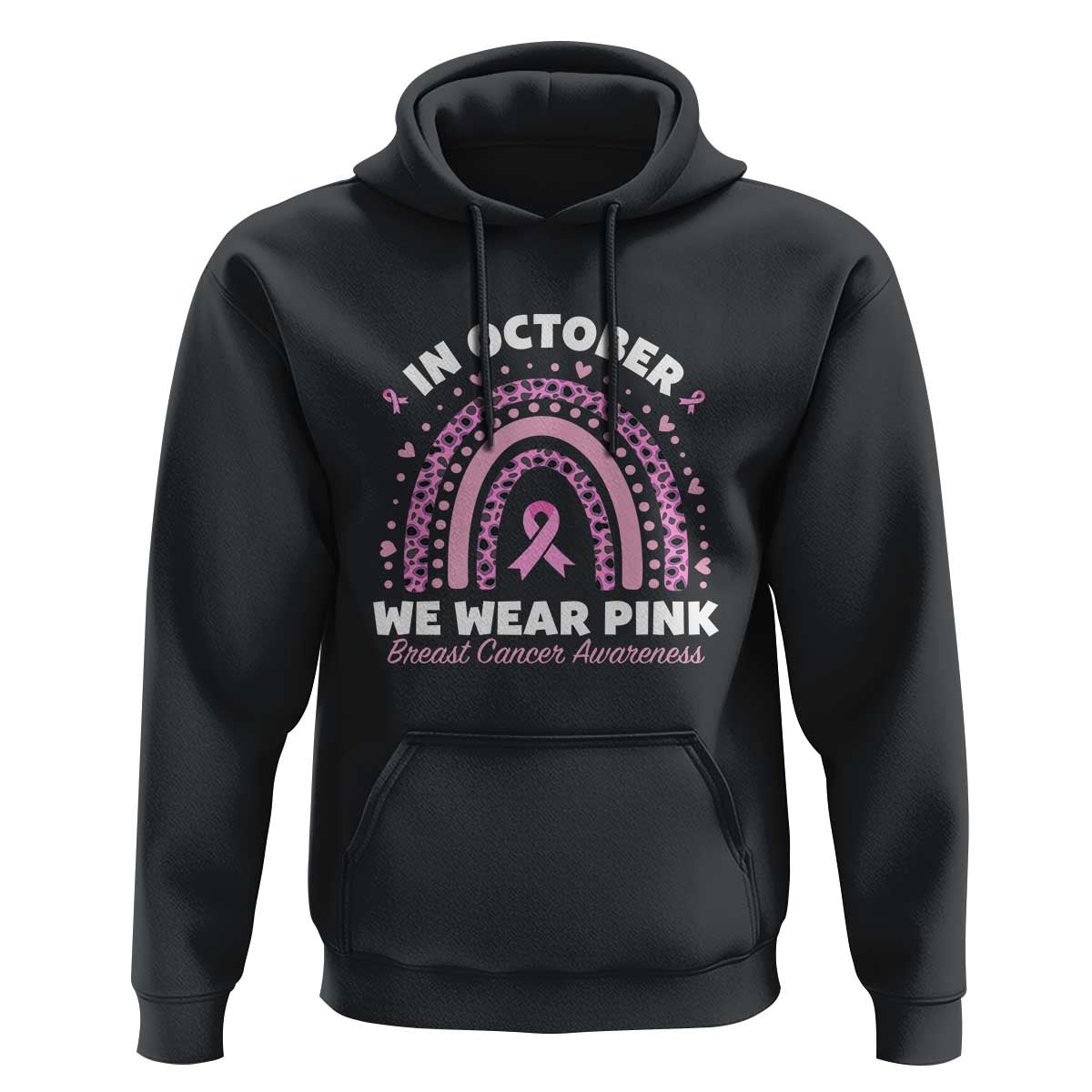 Breast Cancer Awareness Hoodie In October We Wear Pink Rainbow Heart Ribbon - Wonder Print Shop