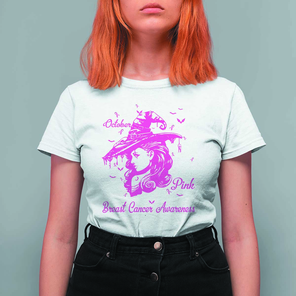 Breast Cancer Awareness T Shirt For Women In October We Wear Pink Halloween Witch - Wonder Print Shop