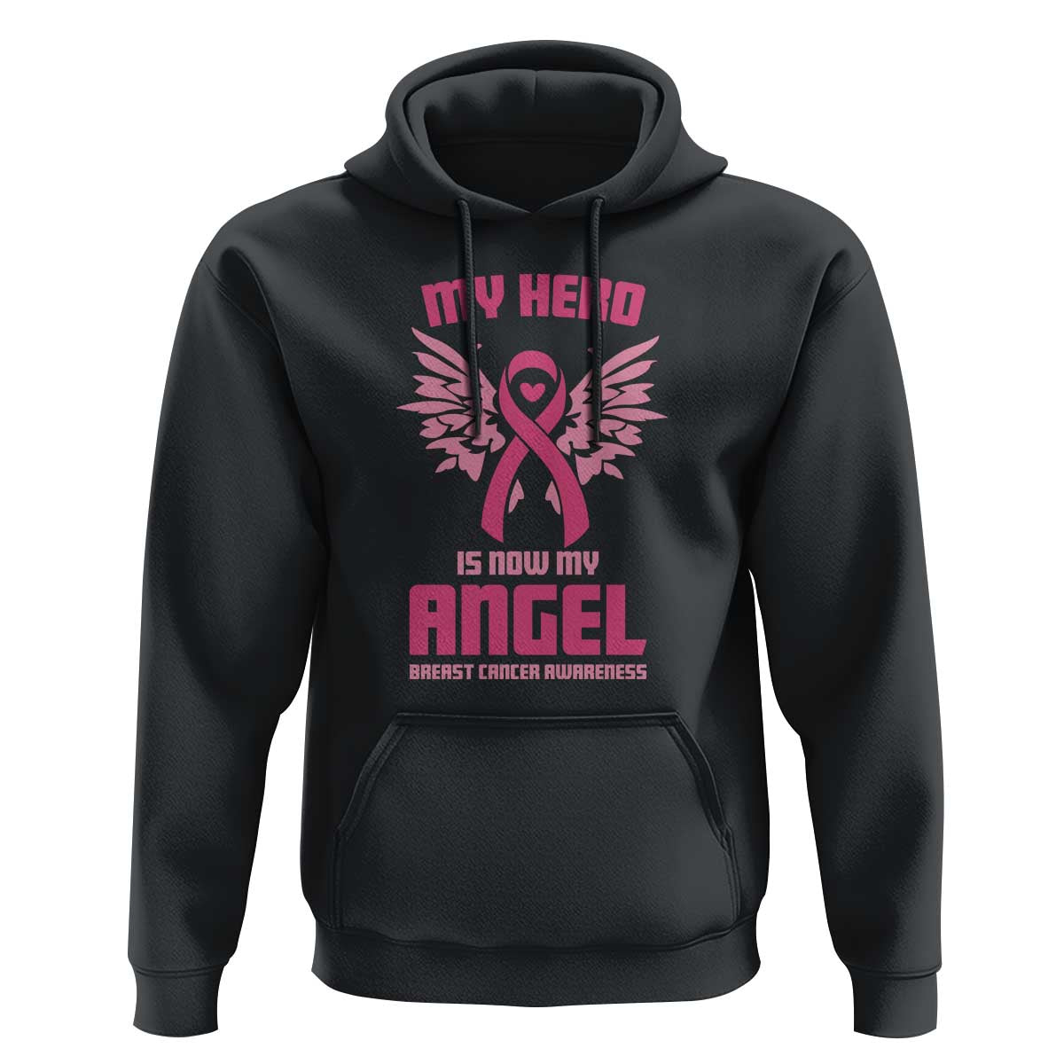 Breast Cancer Awareness Hoodie My Hero Is Now My Angel Pink Ribbon Wings Heart - Wonder Print Shop