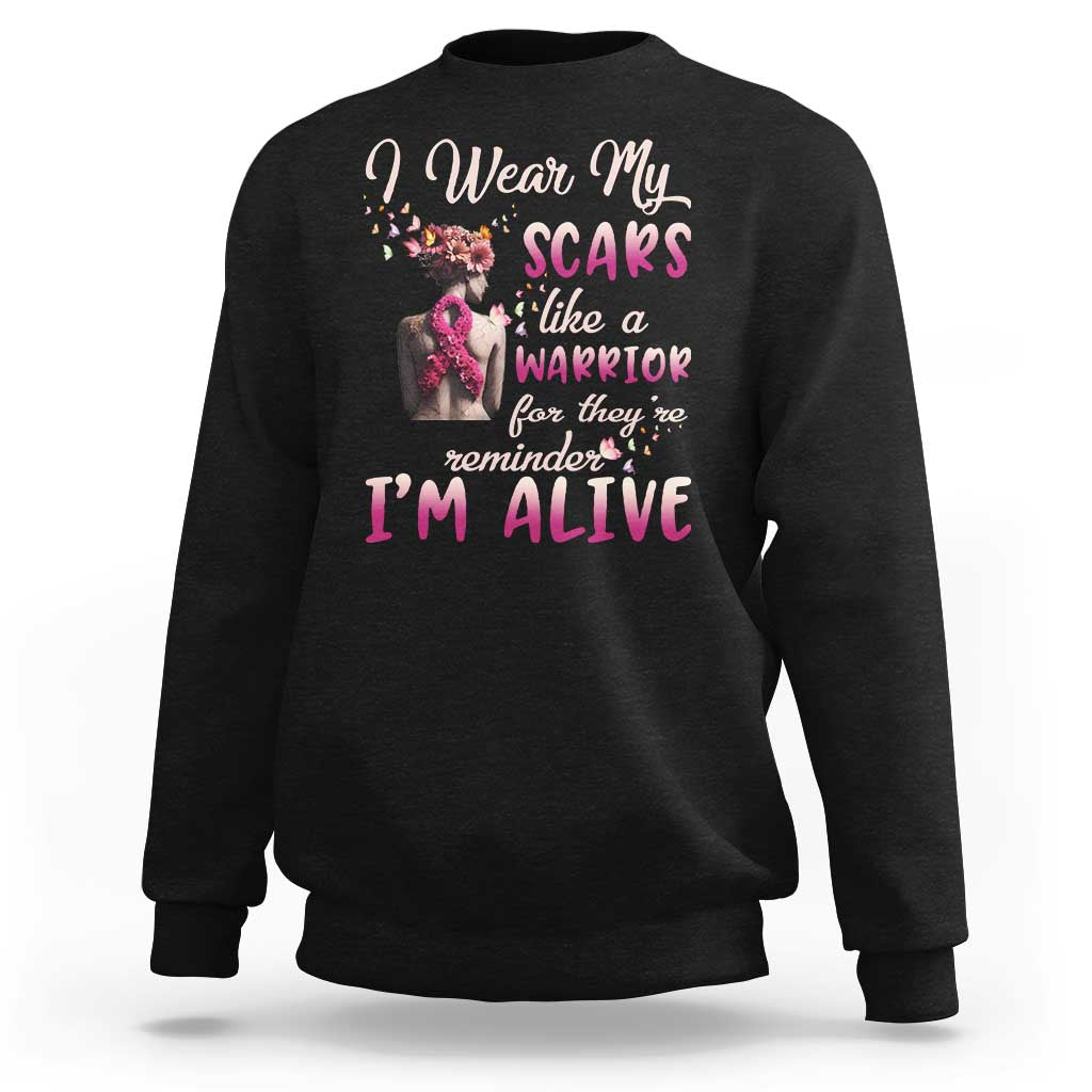 Black sweatshirt with butterfly and “I’m Alive” warrior quote back graphic