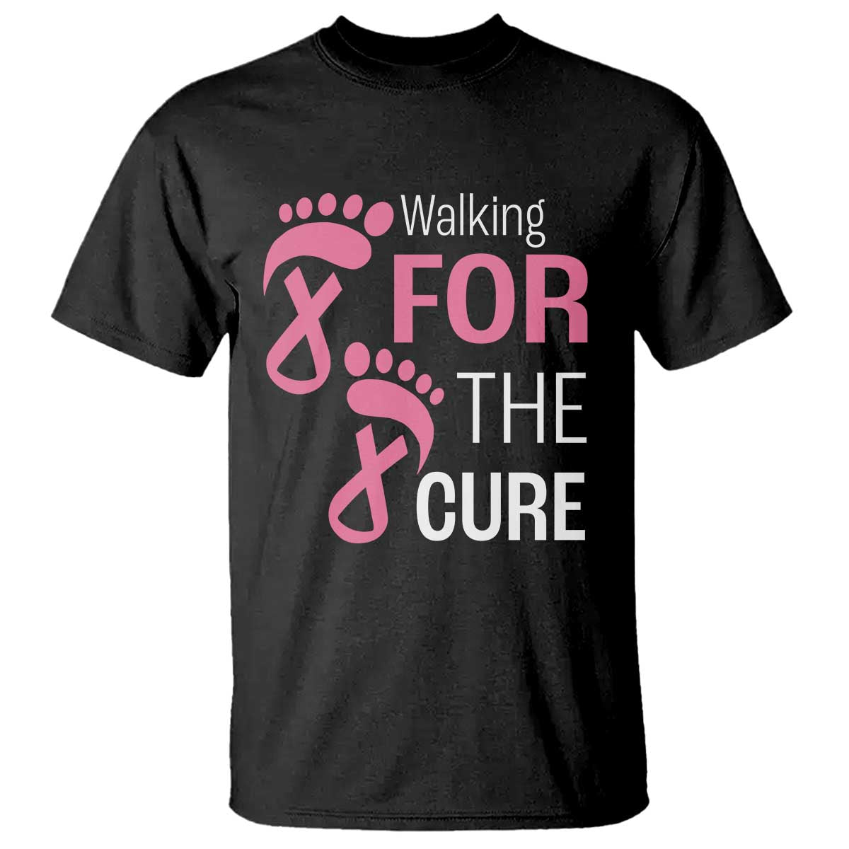 Breast Cancer Awareness T Shirt Walking For The Cure Pink Ribbon Footprints - Wonder Print Shop