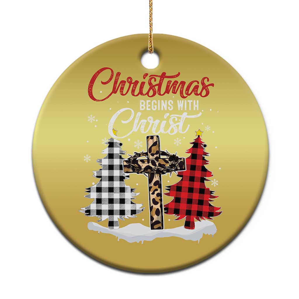 Christmas Begins With Christ Christmas Ornament Leopard Cross Plaid Xmas Tree - Wonder Print Shop