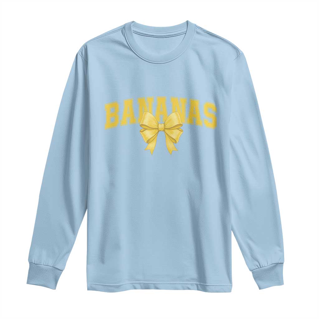 Funny Bananas Coquette Bow Baseball Player Long Sleeve Shirt - Wonder Print Shop