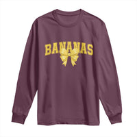 Funny Bananas Coquette Bow Baseball Player Long Sleeve Shirt - Wonder Print Shop