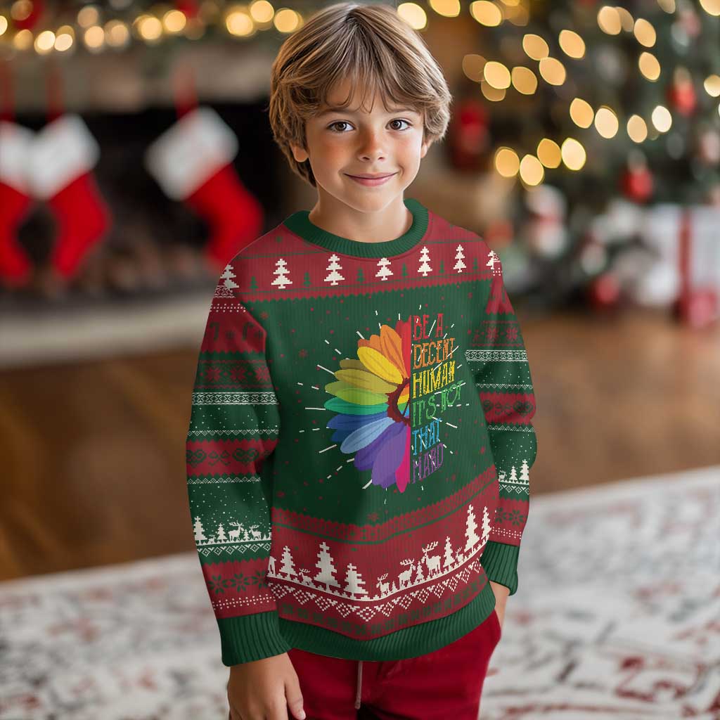 LGBTQ Be A Decent Human Its Not That Hard Knitted Sweatshirt Rainbow Flower - Wonder Print Shop