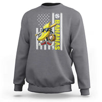 Dark heather gray crewneck sweatshirt with banana character and American flag graphic