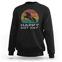 Black sweatshirt with retro polka-dot unicorn and 'HAPPY DOT DAY' front print