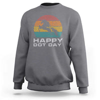 Charcoal gray sweatshirt with retro polka-dot unicorn and 'HAPPY DOT DAY' front print