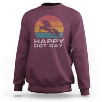 Maroon sweatshirt with retro polka-dot unicorn and 'HAPPY DOT DAY' front print