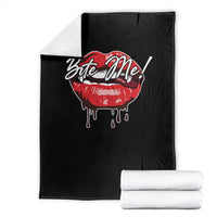 Halloween Throw Blanket Bite Me Vampire Red Lips Teeth Bloody - Wonder Print Shop
