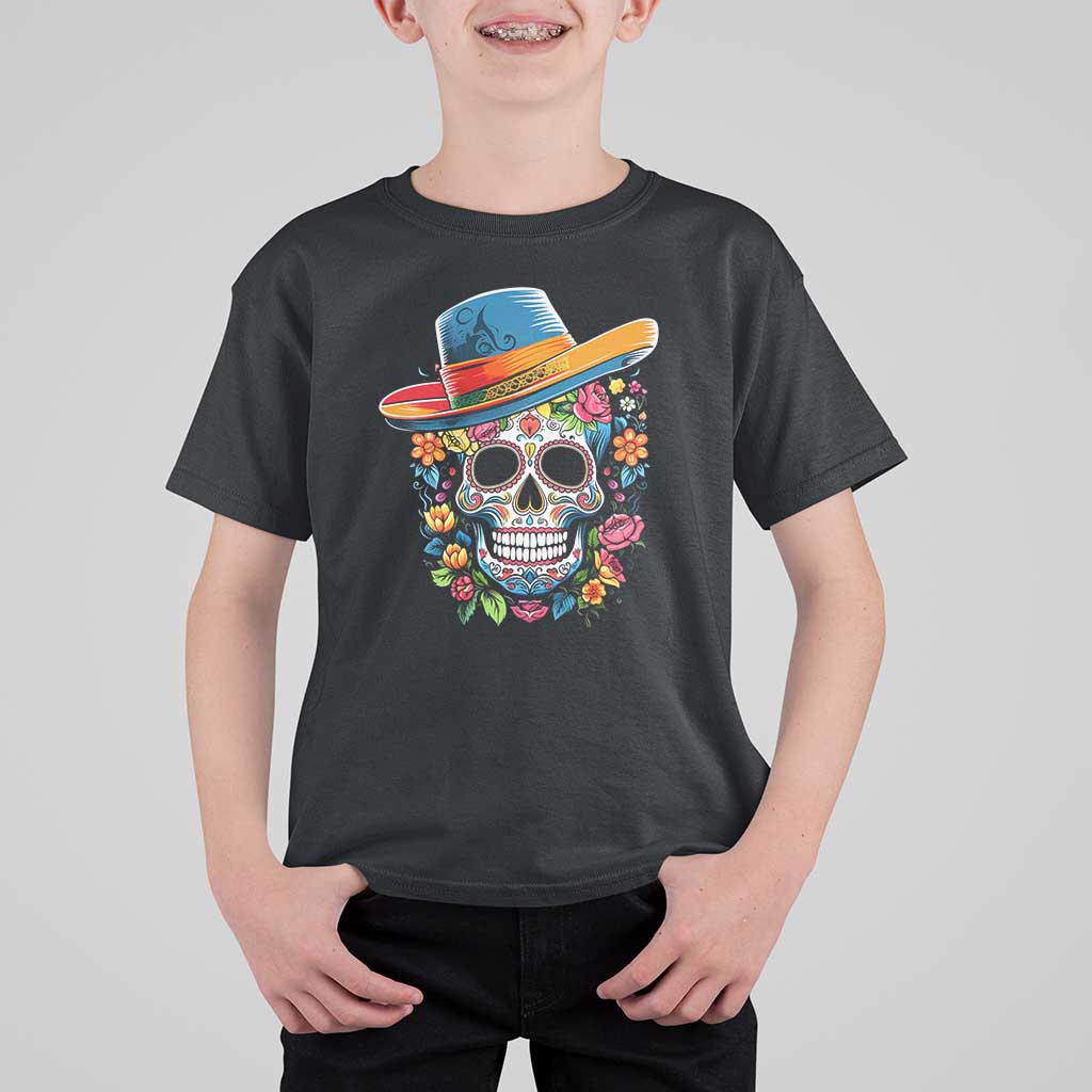 Day Of The Dead T Shirt For Kid Sugar Skull Dia De Los Muertos Halloween Flower - Wonder Print Shop