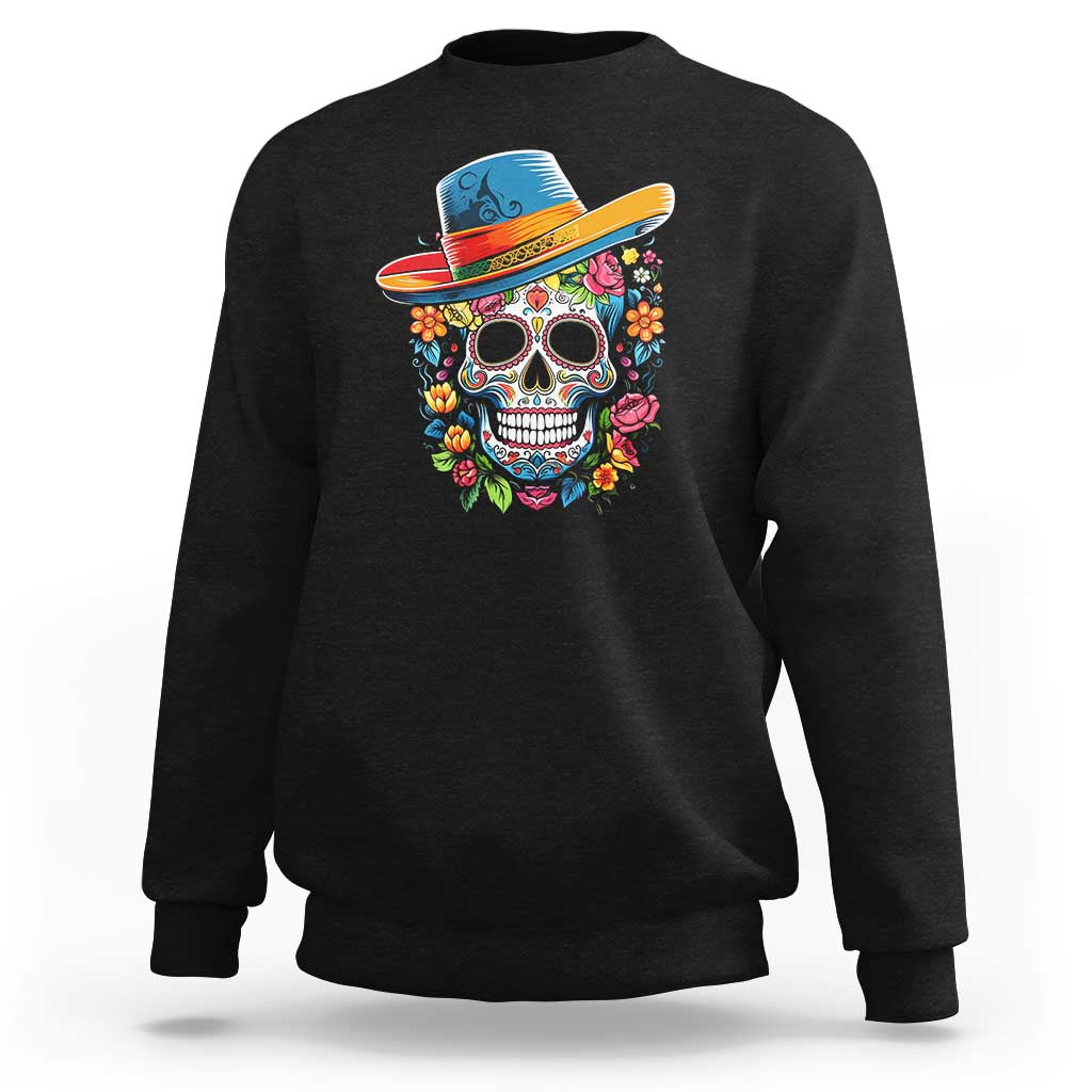 Day Of The Dead Sweatshirt Sugar Skull Dia De Los Muertos Halloween Flower - Wonder Print Shop