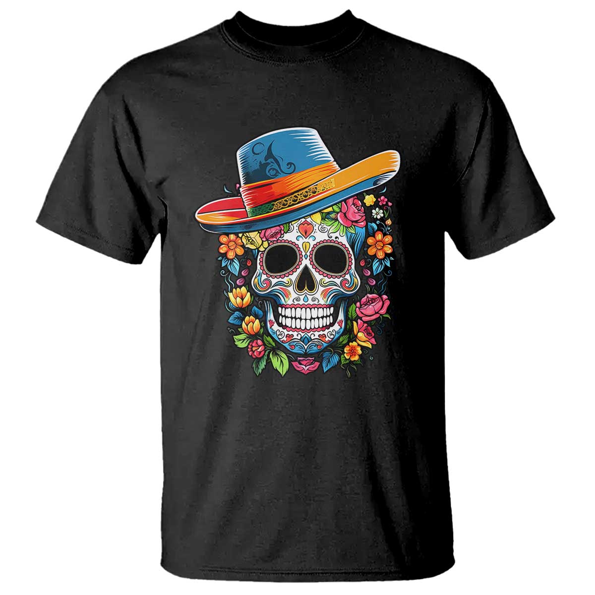 Day Of The Dead T Shirt Sugar Skull Dia De Los Muertos Halloween Flower