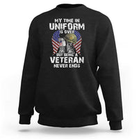 Black veterans sweatshirt with front graphic text and veteran eagle flag design