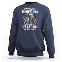 Navy veterans sweatshirt with front graphic text and veteran eagle flag design