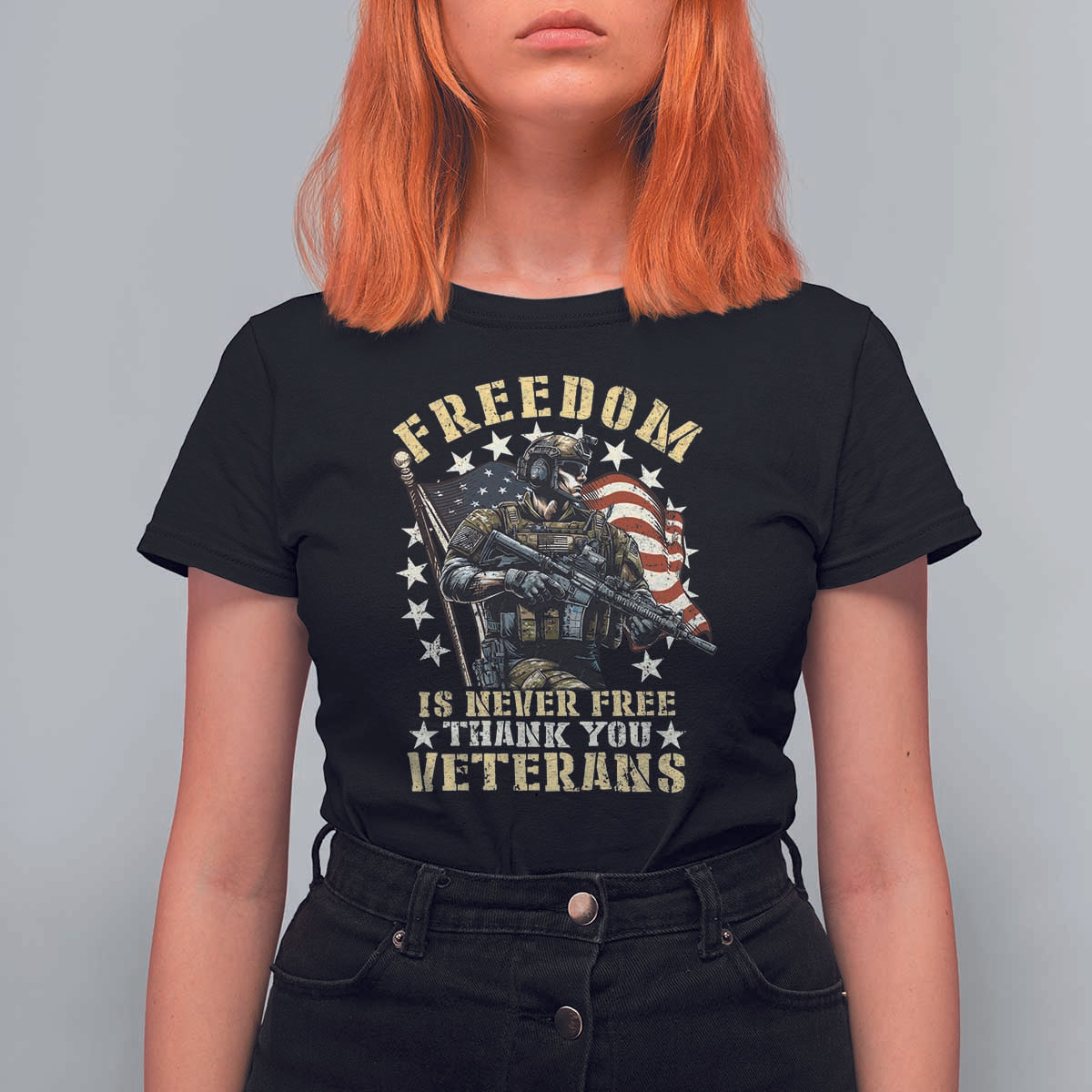 Veterans T Shirt For Women Freedom Is Never Free Thank You Veterans American Flag Military