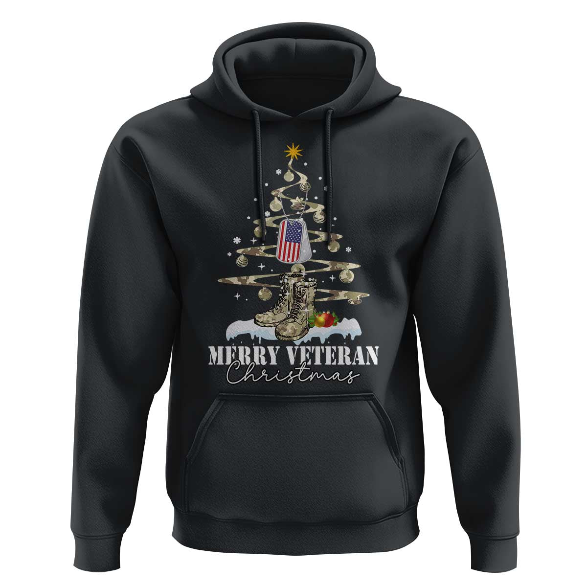 Veteran Day Xmas Hoodie Merry Veteran Christmas Fir Tree Dog Tag Combat Shoes