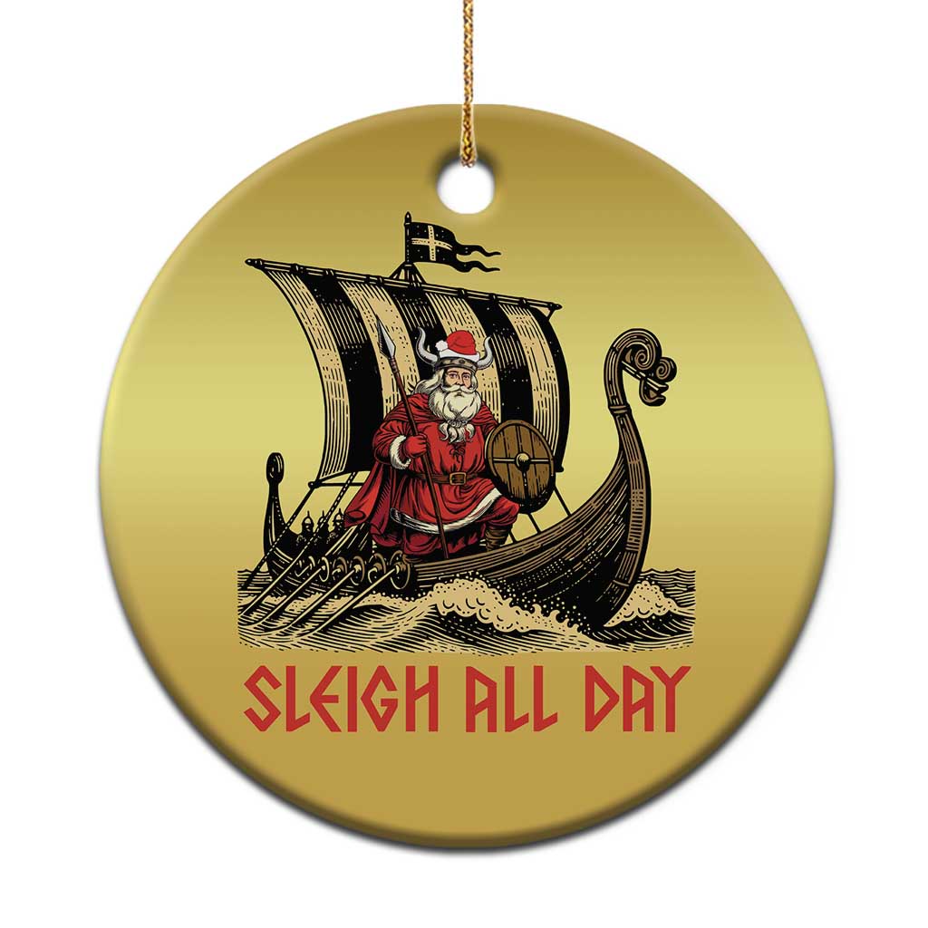 Funny Xmas Santa Viking Christmas Ornament Sleigh All Day Xmas Pagan Norse Longship - Wonder Print Shop