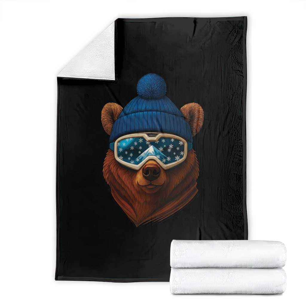 Grizzly Bear Snowboard Goggles Skiing Snow Winter Sport Throw Blanket - Wonder Print Shop
