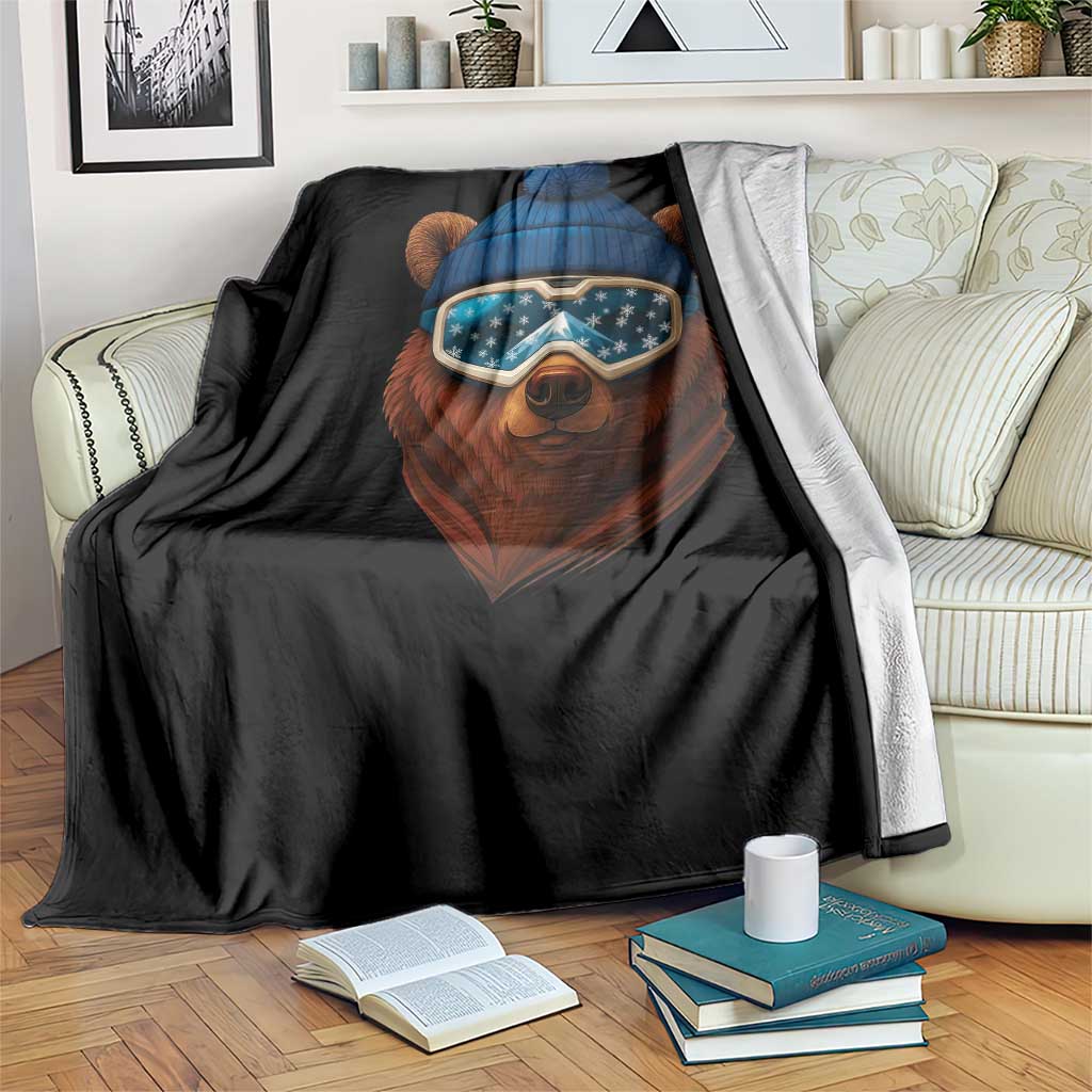 Grizzly Bear Snowboard Goggles Skiing Snow Winter Sport Throw Blanket - Wonder Print Shop