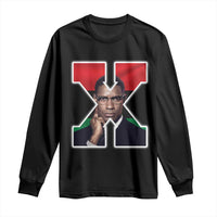 Black long-sleeve shirt with large X portrait graphic on front